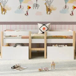 Blackcolors Lit enfant 90 x 200 cm, tiroirs, pin massif, blanc Hot