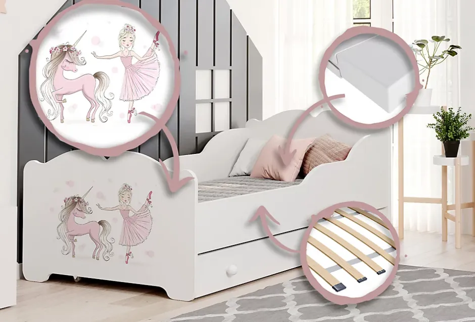 Kobi Lit enfant ANNA avec tiroir 160x80 Fille avec licorne Best