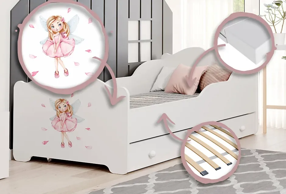 Kobi Lit enfant ANNA avec tiroir 160x80 Fille avec ailes Hot