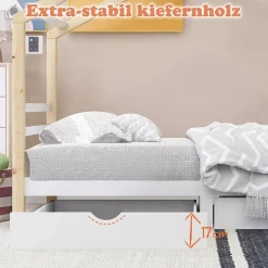Enfant Okwish Lit enfant Cabane 90x200 cm avec Tiroirs - Lit Montessori en Bois de Pin Massif - design Scandinave - Blanc