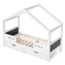 Okwish Lit enfant cabane 90x200 cm en bois - Lit simple stable pour chambre junior - Sans matelas - Design classique - Blanc Discount