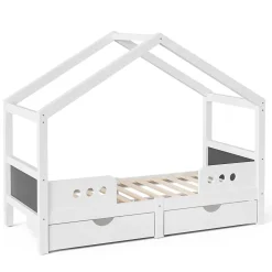 Okwish Lit enfant cabane 90x200 cm en bois - Lit simple stable pour chambre junior - Sans matelas - Design classique - Blanc Discount