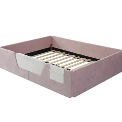ModernLuxe Lit enfant capitonné 140x190 cm - avec barrières de sécurité amovibles - avec sac de rangement - rose (matelas non inclus) Outlet