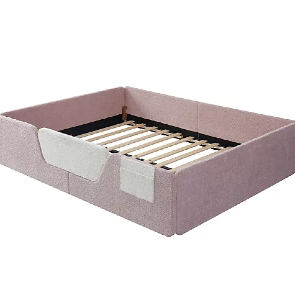 ModernLuxe Lit enfant capitonné 140x190 cm - avec barrières de sécurité amovibles - avec sac de rangement - rose (matelas non inclus) Outlet
