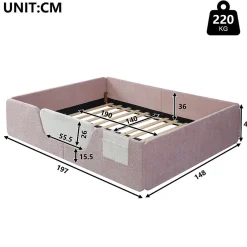 ModernLuxe Lit enfant capitonné 140x190 cm - avec barrières de sécurité amovibles - avec sac de rangement - rose (matelas non inclus) Outlet