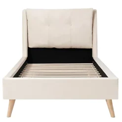 ModernLuxe Lit enfant capitonné 90x200cm - Tête de lit capitonnée - Oreillers réglables - Pieds en bois massif - Velours - Beige Sale