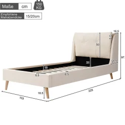 ModernLuxe Lit enfant capitonné 90x200cm - Tête de lit capitonnée - Oreillers réglables - Pieds en bois massif - Velours - Beige Sale