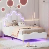 ProximaX Lit enfant capitonné 90x200cm en PU, lit simple avec éclairage LED tête et pied de lit, chargeur EU inclus, Blanc