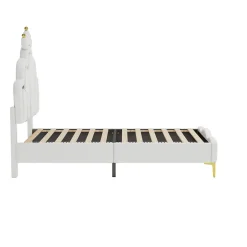 ProximaX Lit enfant capitonné 90x200cm en PU, lit simple avec éclairage LED tête et pied de lit, chargeur EU inclus, Blanc