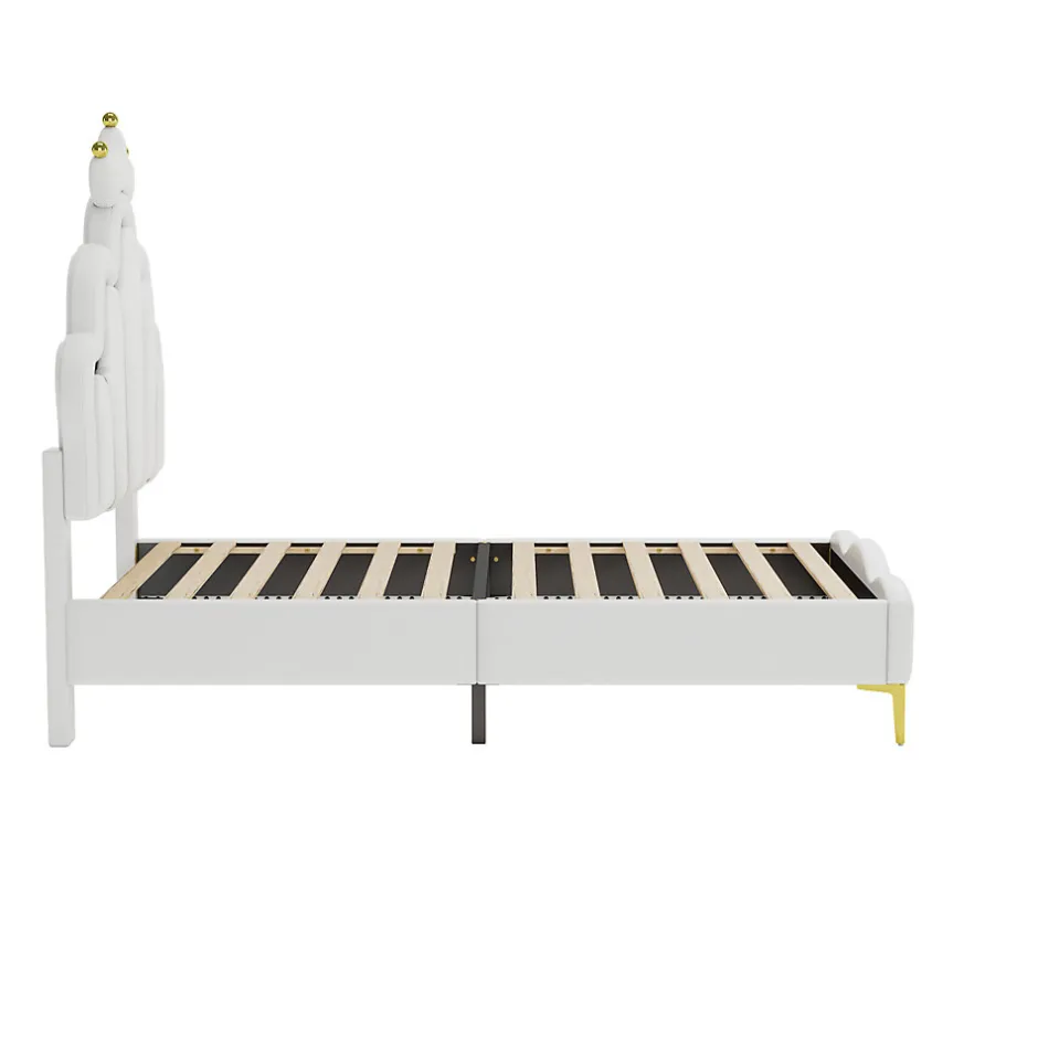 ProximaX Lit enfant capitonné 90x200cm en PU, lit simple avec éclairage LED tête et pied de lit, chargeur EU inclus, Blanc