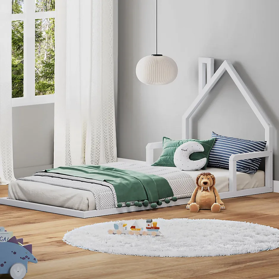 Enfant Idimex Lit enfant ELOA type Montessori, couchage 90x200 cm, en pin massif lasuré blanc