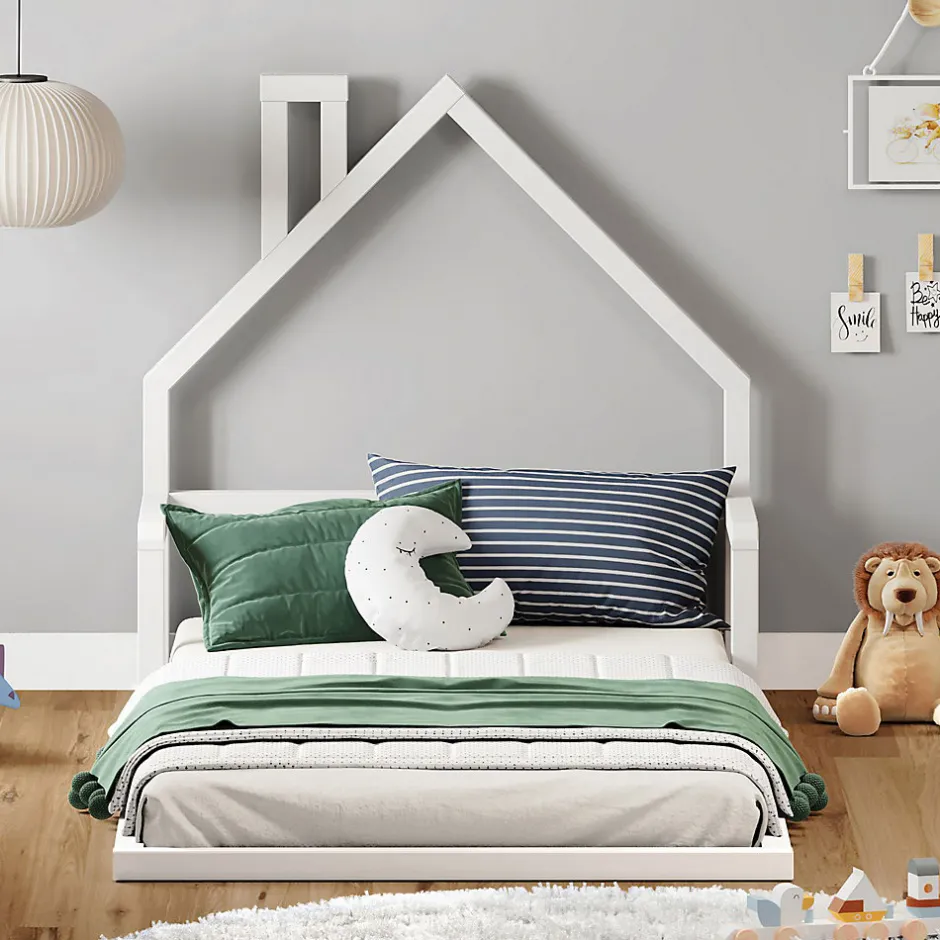 Enfant Idimex Lit enfant ELOA type Montessori, couchage 90x200 cm, en pin massif lasuré blanc