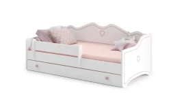 Htmeubles Lit enfant EMY 160x80cm avec tiroir - rose - Avec Matelas - coeur