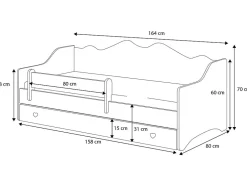 Htmeubles Lit enfant EMY 160x80cm avec tiroir - rose - Avec Matelas - coeur