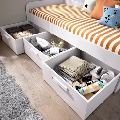 Pegane Lit enfant gigogne 90 x 190 cm en mélamine coloris blanc avec 3 tiroirs - Longueur 194.3 x Profondeur 97 x Hauteur 60 cm Outlet