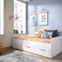 Pegane Lit enfant gigogne 90 x 190 cm en mélamine coloris blanc avec 3 tiroirs - Longueur 194.3 x Profondeur 97 x Hauteur 60 cm Outlet