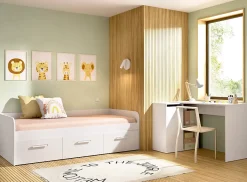 Pegane Lit enfant gigogne 90 x 190 cm en mélamine coloris blanc avec 3 tiroirs - Longueur 194.3 x Profondeur 97 x Hauteur 60 cm Outlet