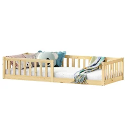 Idimex Lit enfant GUSTAVO avec sommier type Montessori 90x190 cm en bois massif - Naturel