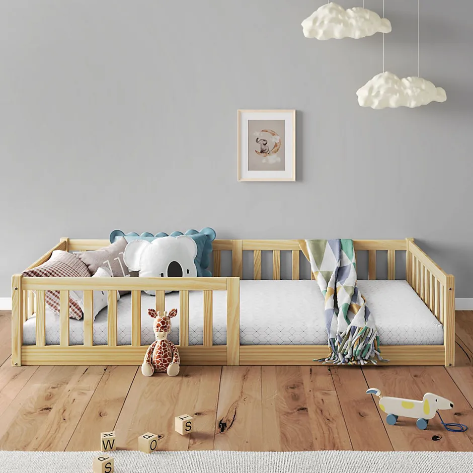 Idimex Lit enfant GUSTAVO avec sommier type Montessori 90x190 cm en bois massif - Naturel