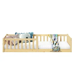 Idimex Lit enfant GUSTAVO avec sommier type Montessori 90x190 cm en bois massif - Naturel