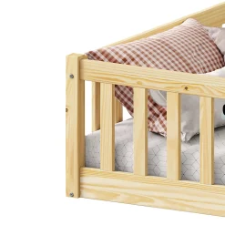 Idimex Lit enfant GUSTAVO avec sommier type Montessori 90x190 cm en bois massif - Naturel