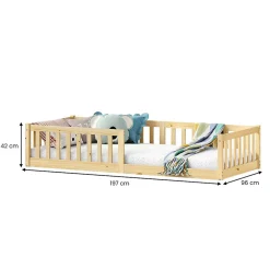 Idimex Lit enfant GUSTAVO avec sommier type Montessori 90x190 cm en bois massif - Naturel