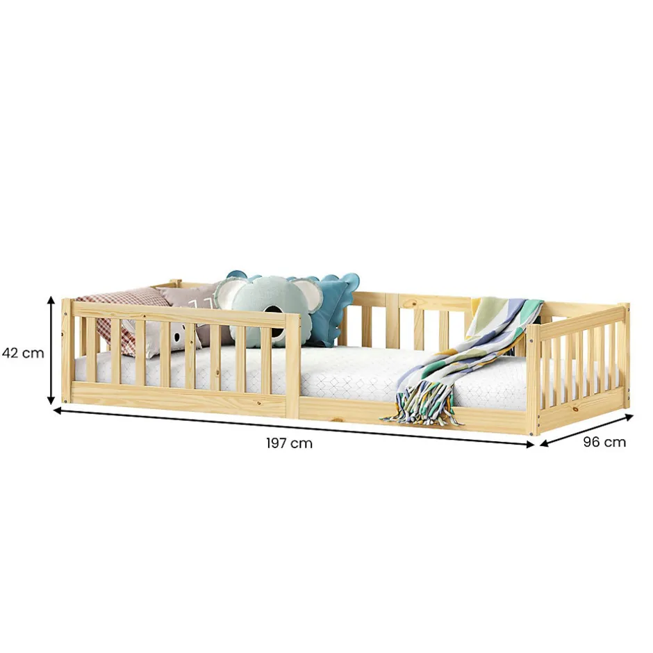 Idimex Lit enfant GUSTAVO avec sommier type Montessori 90x190 cm en bois massif - Naturel