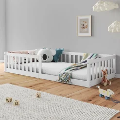 Enfant Idimex Lit enfant GUSTAVO avec sommier type Montessori 90x190 cm en bois massif - Blanc