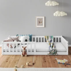 Enfant Idimex Lit enfant GUSTAVO avec sommier type Montessori 90x190 cm en bois massif - Blanc