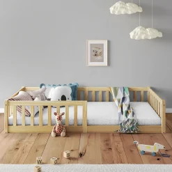 Idimex Lit enfant GUSTAVO type Montessori, couchage 90x200 cm, en pin massif naturel New