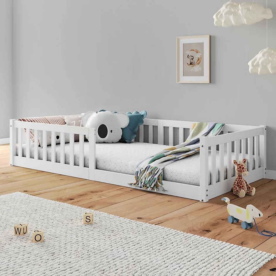 Enfant Idimex Lit enfant GUSTAVO type Montessori, couchage 90x200 cm, en pin massif lasuré blanc