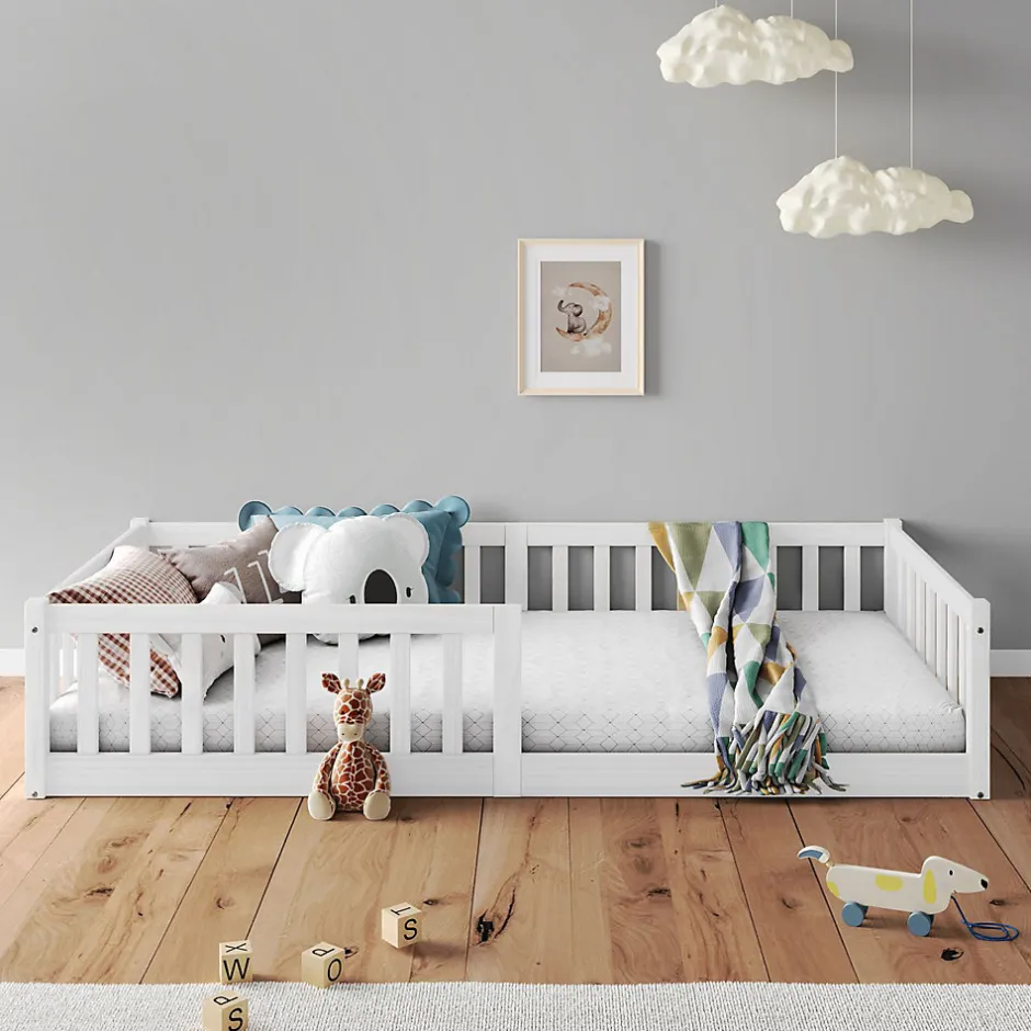 Enfant Idimex Lit enfant GUSTAVO type Montessori, couchage 90x200 cm, en pin massif lasuré blanc