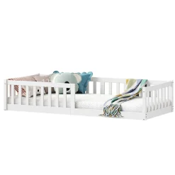 Enfant Idimex Lit enfant GUSTAVO type Montessori, couchage 90x190 cm, en pin massif lasuré blanc