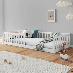 Enfant Idimex Lit enfant GUSTAVO type Montessori, couchage 90x190 cm, en pin massif lasuré blanc