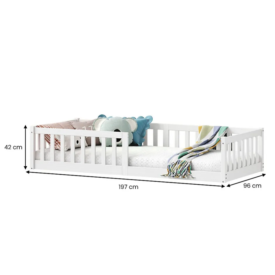 Enfant Idimex Lit enfant GUSTAVO type Montessori, couchage 90x190 cm, en pin massif lasuré blanc