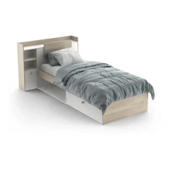 Demeyere Lit enfant LIFE 1 personne - 90X190/200 - Rangements - Décor Chene et blanc - - Fabriqué en France Outlet