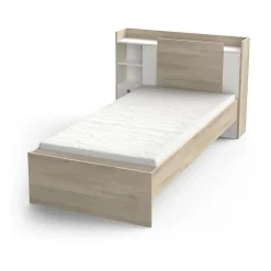 Demeyere Lit enfant LIFE 1 personne - 90X190/200 - Rangements - Décor Chene et blanc - - Fabriqué en France Outlet