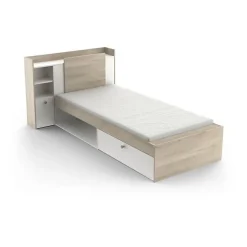 Demeyere Lit enfant LIFE 1 personne - 90X190/200 - Rangements - Décor Chene et blanc - - Fabriqué en France Outlet