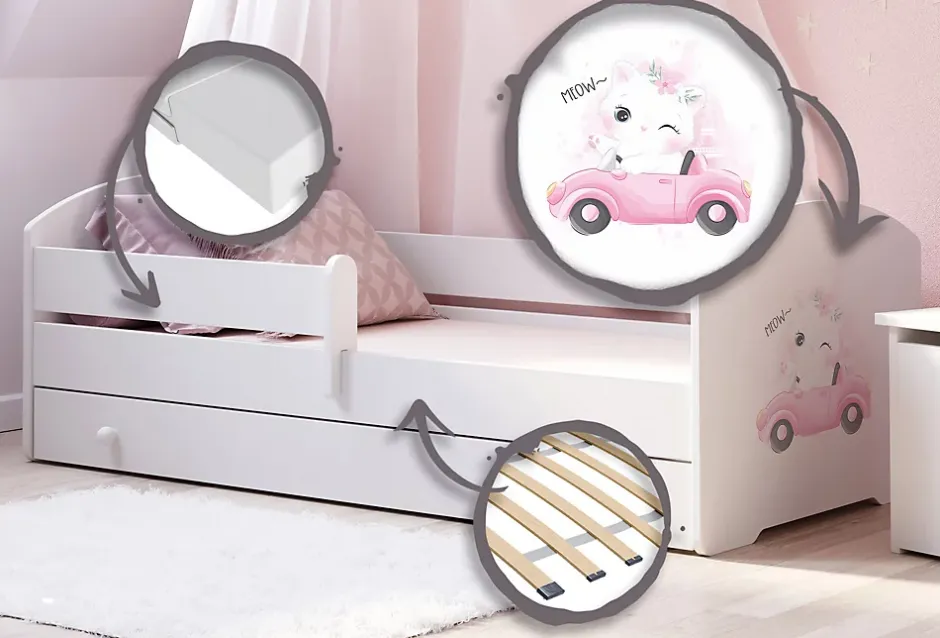 Kobi Lit enfant LUK avec tiroir et barreau 160x80 Cat Online