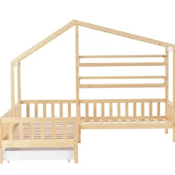 Enfant Blackcolors Lit Enfant Maison Bois Tiroirs Étages Naturel