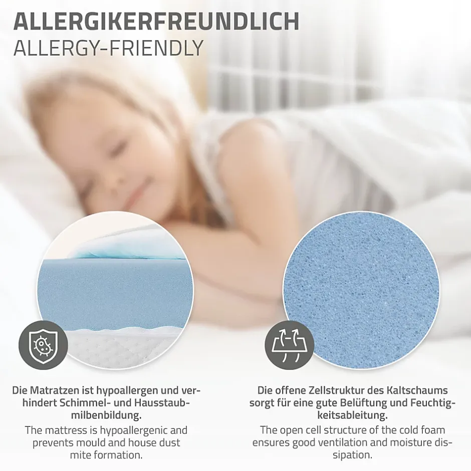 Ml-Design Lit enfant 90x200cm avec matelas H10cm naturel en bois but de foot et sommier à lattes Best