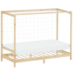 Ml-Design Lit enfant 90x200cm avec matelas H10cm naturel en bois but de foot et sommier à lattes Best