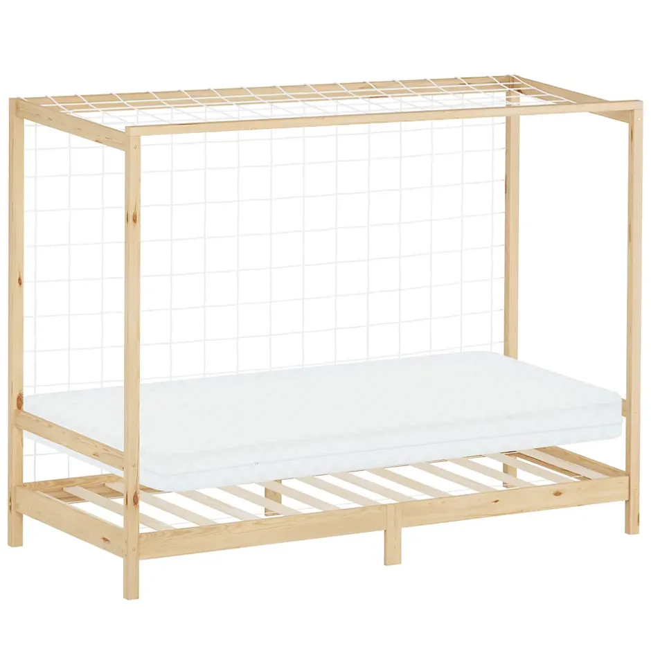 Ml-Design Lit enfant 90x200cm avec matelas H10cm naturel en bois but de foot et sommier à lattes Best