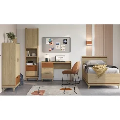 Meublorama Lit enfant NOKI 100x200 cm chene clair et moka Style scandinave sans sommier Discount