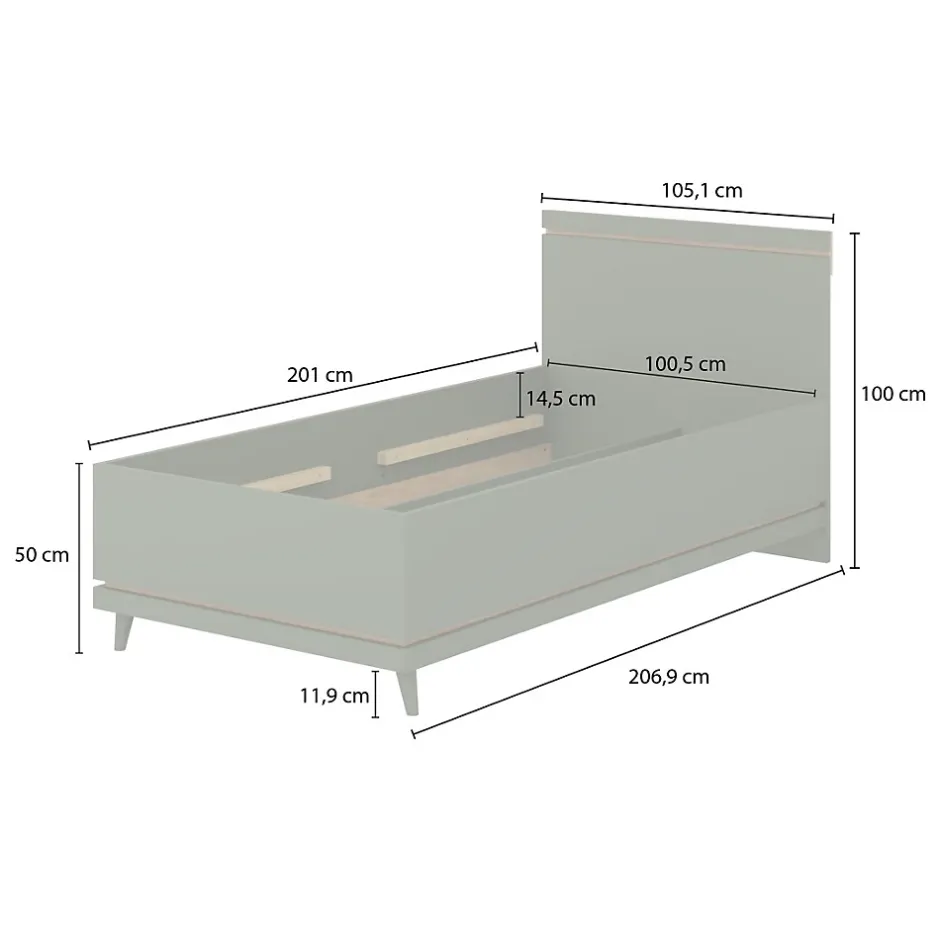 Meublorama Lit enfant NOKI 100x200 cm chene clair et moka Style scandinave sans sommier Discount