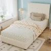 Enfant ModernLuxe Lit enfant rembourré 90x200 cm - tête de lit en forme de biscuit - avec sommier à lattes - PU+contreplaqué - Beige(sans matelas)