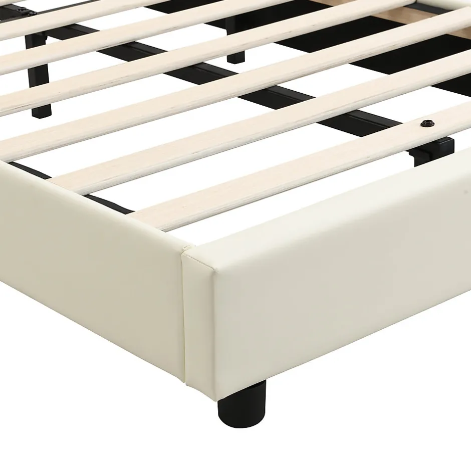Enfant ModernLuxe Lit enfant rembourré 90x200 cm - tête de lit en forme de biscuit - avec sommier à lattes - PU+contreplaqué - Beige(sans matelas)