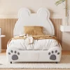 Fortuna lai Lit Enfant Rembourré 90x200 Cm, Avec Tête De Lit En Forme D'ours En Velours Doux Pour La Peau, Blanc Online