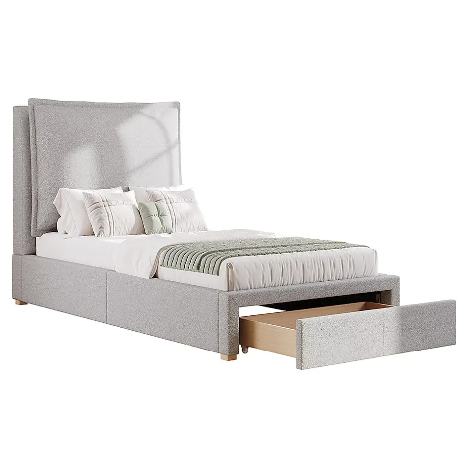 Blackcolors Lit enfant rembourré 90x200 cm, lattes, tête chenille, rangement - gris Sale