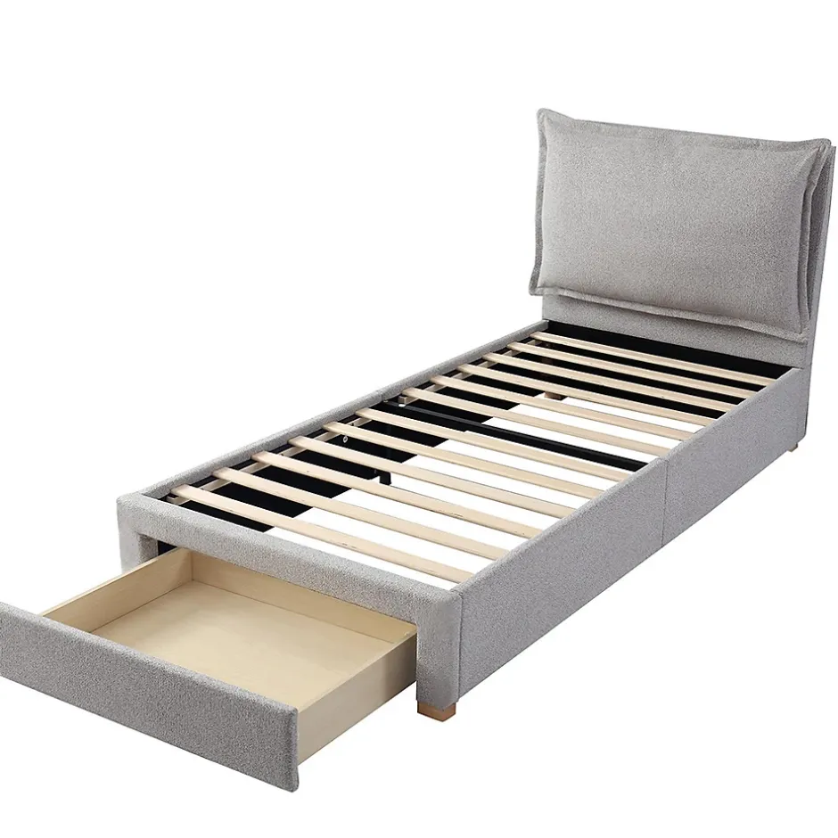 Blackcolors Lit enfant rembourré 90x200 cm, lattes, tête chenille, rangement - gris Sale